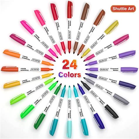 Permanent Markers, 24 Colors Fine Point Assorted Colors Permanent ...