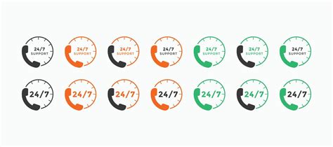 Set Of 24 Hours Call Center Icon Vector 24 7 Support Icon Sign Button