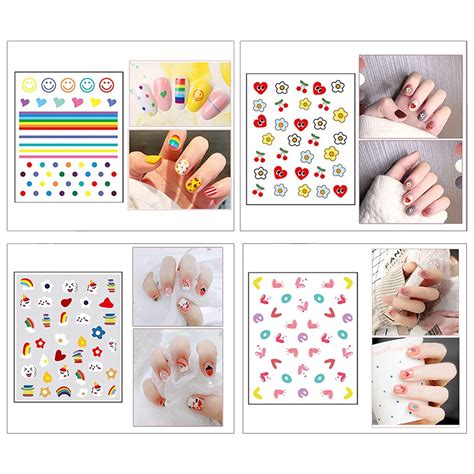 SOGAYU 16 Sheets Nail Stickers for Kids, Cute Self-Adhesive Nail Art ...