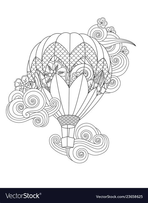 Hot Air Balloon In Zentangle Inspired Doodle Style