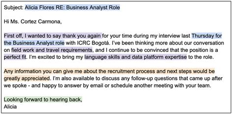 Follow Up Email Sample After Interview