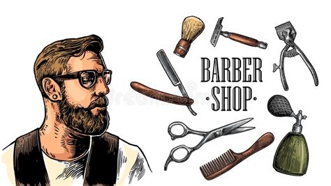 Hipster Shave Haircut In The Barbershop Vector Black And White