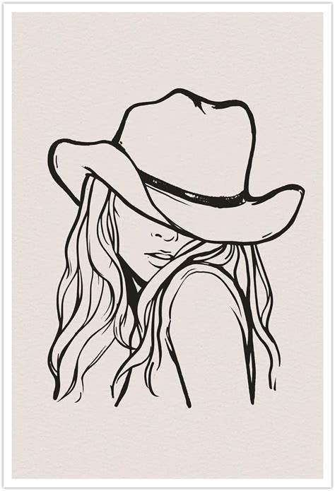 Western Cowgirl Canvas Wall Art Trendy Line Vintage Room Aesthetic Poster Black And