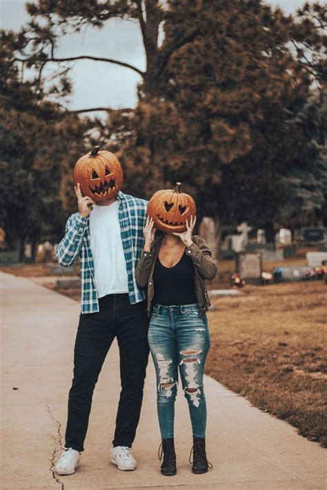 Pumpkin Head Couple Photoshoot Halloween Photoshoot Halloween