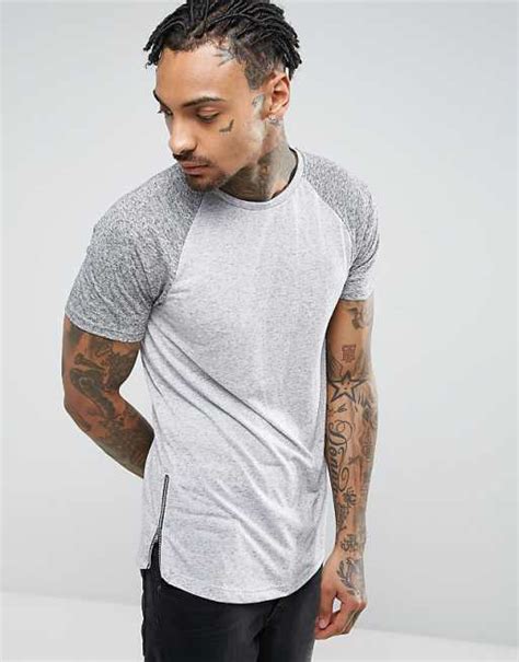 Asos Longline Muscle Fit T Shirt With Contrast Raglan And Side Zips In