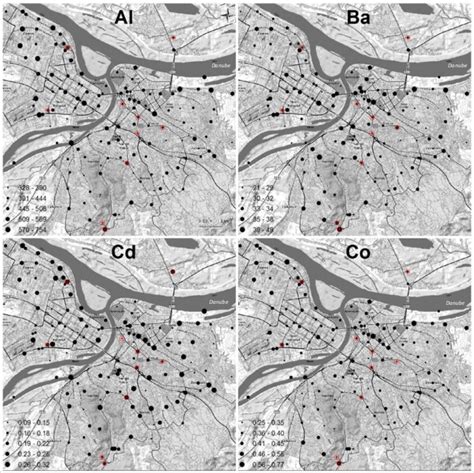 Distribution Maps Of Al Ba Cd Co Cr Cu Fe Ni Pb Sr V