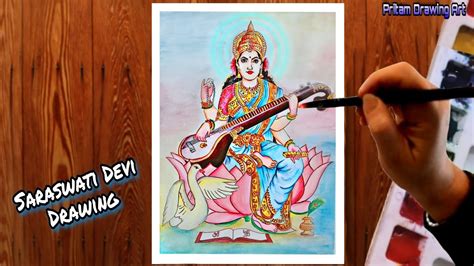 How To Draw Easy Saraswati Devi Drawing With Step By Step Maa