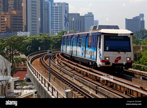 LRT train in Kuala Lumpur viewed from PWTC station, Putra district of ...