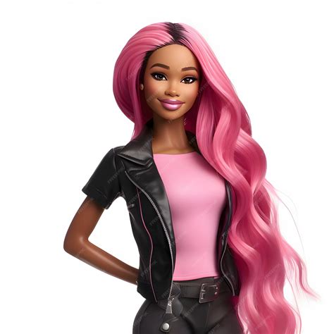 Barbie De Cabelo Rosa - Barbie linda de cabelo rosa com pele escura vestindo uma jaqueta preta ...