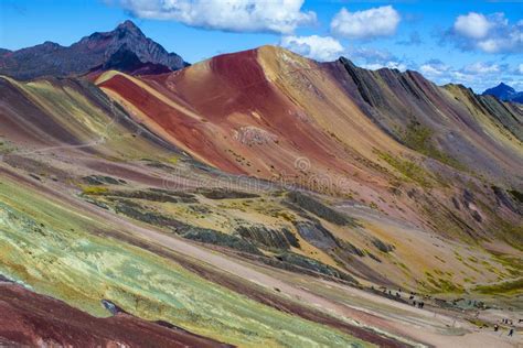 Hiking Scene In Vinicunca Cusco Region Peru Rainbow Mountain Stock