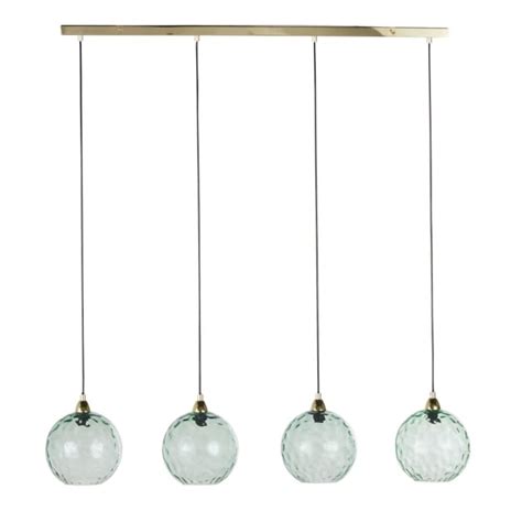 Suspension 4 globes en verre teinté bleu et métal doré SAINTE MAXIME