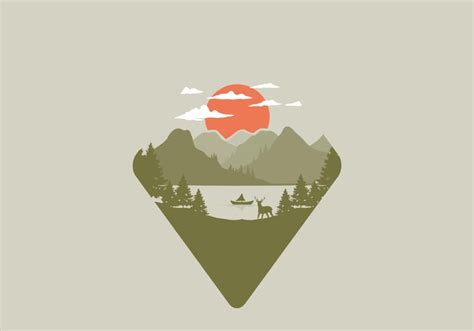 Premium Vector Landscape Of The Mountain View Behind The Lake With