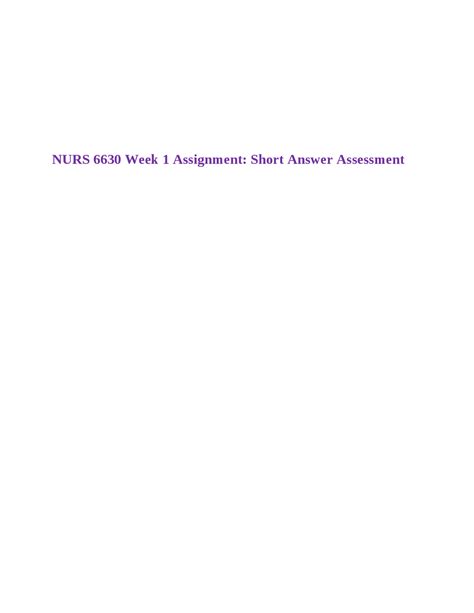 Nurs Week Assignment Short Answer Assessment Exams Nursing