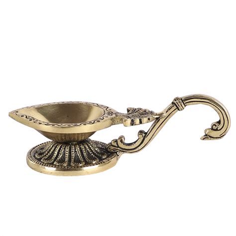 Brass Ethnic Handcarved Diya With Curved Handle Two Moustaches Store