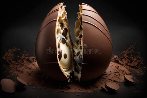 Un Huevo De Pascua De Chocolate Dividido Por La Mitad Stock De