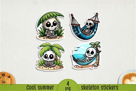 Cool Summer Skeleton Stickers Png  Graphic By Nadinestore