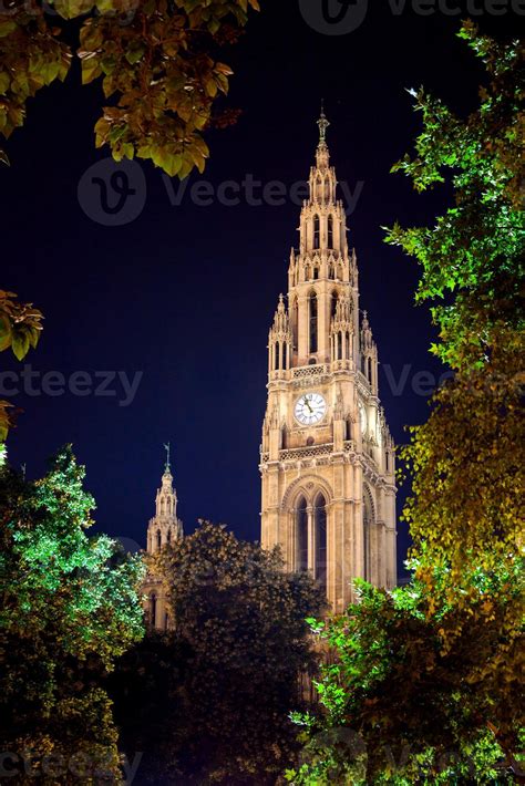 Gothic building tower of Vienna city hall 1183125 Stock Photo at Vecteezy