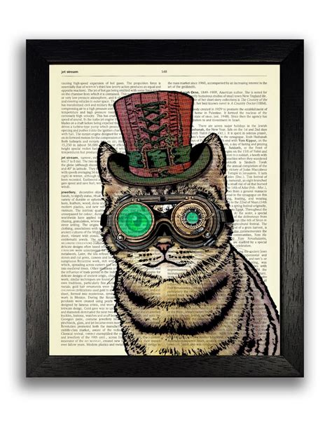 STEAMPUNK ART PRINT Steampunk Cat Decor Steampunk Decor Cat