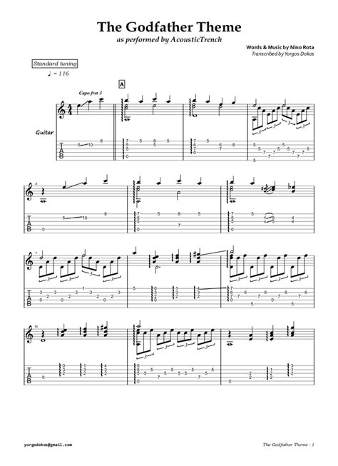 The Godfather Theme - Fingerstyle Guitar Tab - AcousticTrench