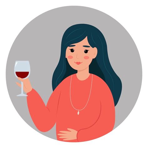 Mulher Um Copo De Vinho Tinto Ilustra O Vetorial Plana Vetor Premium