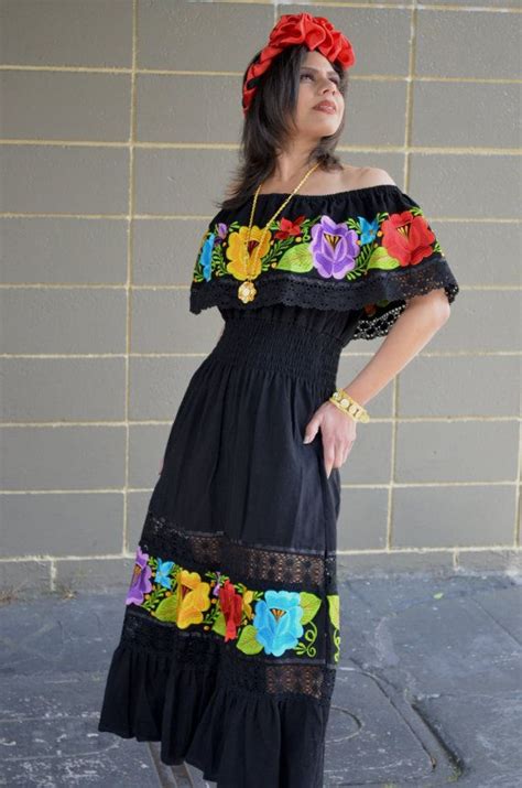 Multicolor Embroidered Off Shoulders Mexican Dress by Vtgantiques, $180 ...