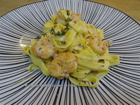 Tagliatelles aux crevettes sauvages sauce crème thym Marsala et