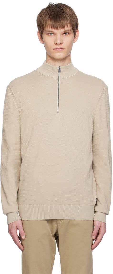 Beige Half Zip Sweater By Boss On Sale