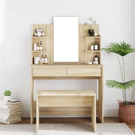 HEN Coiffeuse avec miroir Chêne sonoma 96x40x142 cm Cdiscount Maison