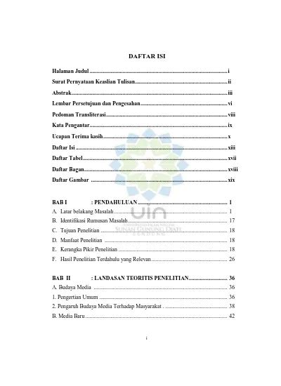 DAFTAR ISI Halaman Judul I Surat Pernyataan Keaslian Tulisan Ii