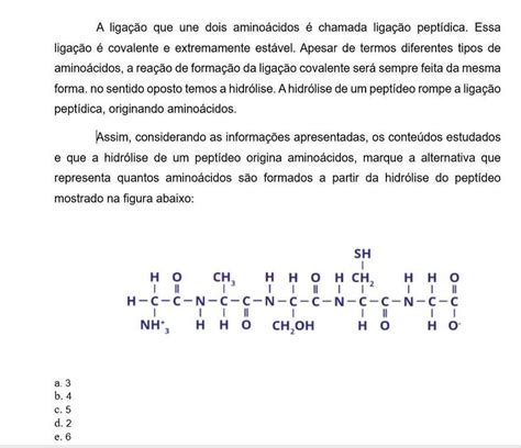 A ligação que une dois aminoácidos é chamada ligação peptídica Essa
