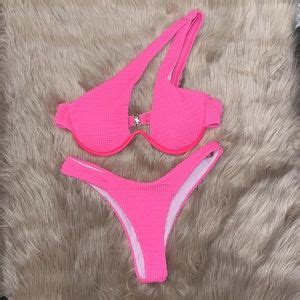 None Swim New One Shoulder Ruched Hot Pink Bikini Set Poshmark