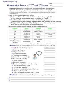 Grammatical Person: 1st, 2nd, and 3rd Person Worksheet for 4th - 6th ...