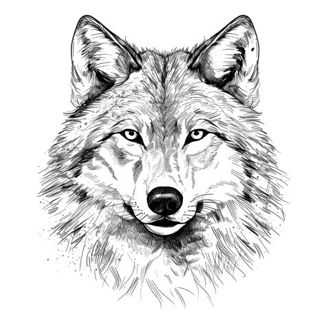 Premium Photo | A black and white drawing of a wolf's face.