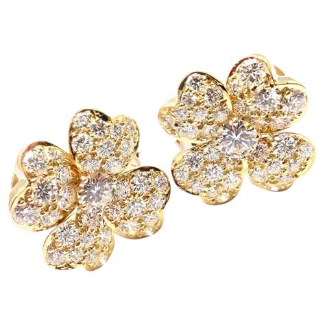 Van Cleef And Arpels Cosmos Diamond Flower Yellow Gold Earrings At