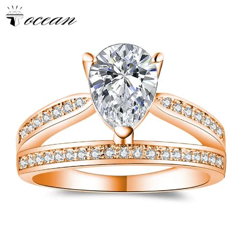 Tocean Rose Gold Color Cubic Romantic Wedding Rings For Women Water