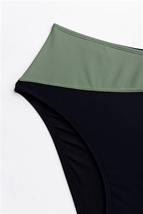 Black Eucalyptus Wrapped Bikini Top High Waisted Bottoms Set