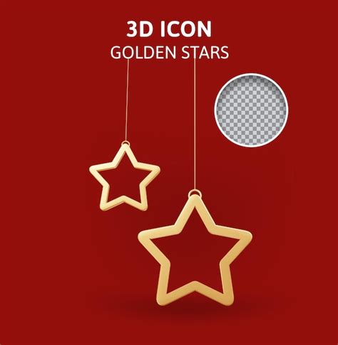 Premium PSD | Golden star christmas symbols 3d rendering illustration