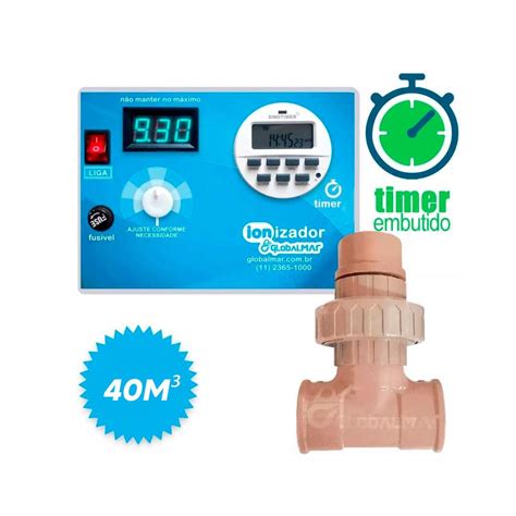 Ionizador Piscina Globalmar Comando Timer Digital 40m Bivolt