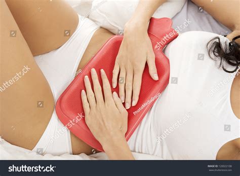 Close Woman Belly Hot Water Bottle Stock Photo Edit Now