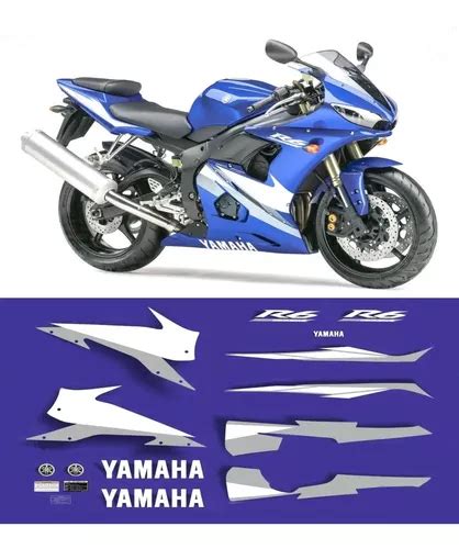 Kit Adesivos Yamaha Yzf R Azul Etiqueta Emblema R Az Cor