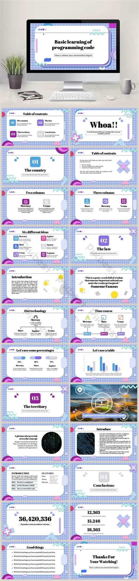 blue programming code basic learning  template powerpoint