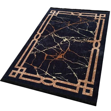 Dywan Antypo Lizgowy Nowoczesny Gold And Black Marmur Home Carpets