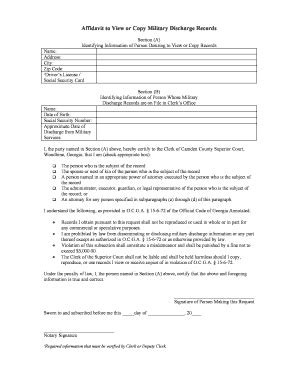 Fillable Online Final Affidavit To View Or Copy Military Discharge