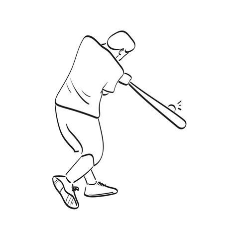 Line Art Baseball Batter Hitting The Ball Illustration Vector Hand