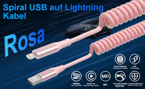 Spiralkabel Lightning Kabel F R Iphone Apple Carplay Mfi Zertifiziert