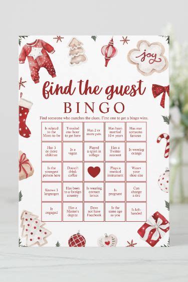 Christmas Find The Guest Baby Shower Bingo Game Invitation Zazzle