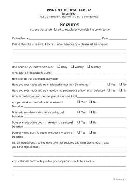 Fillable Online PMGPA Neurology Seizure Questionnaire PMGPA