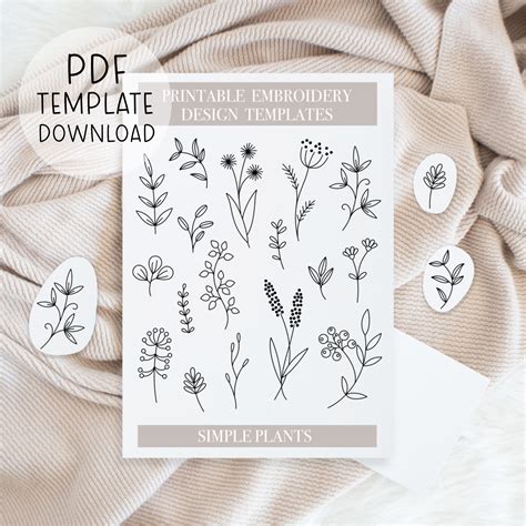 Printable Plants Embroidery Patterns Sheet Floral Hand Embroidery