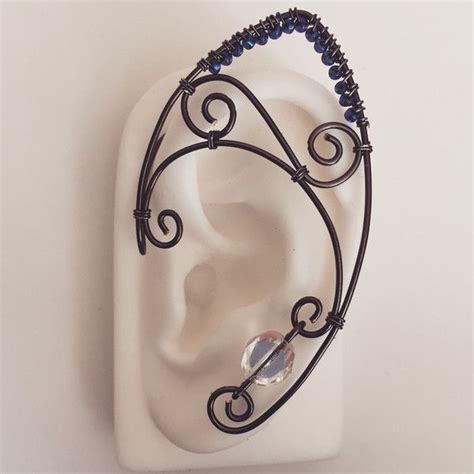 Dark Fae Black Elf Ear Cuff With Crystal For Fantasy Cosplay Elf Ear