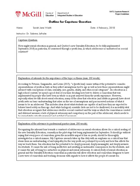 2017 Capstone Outline Form Pdf Sex Education Curriculum